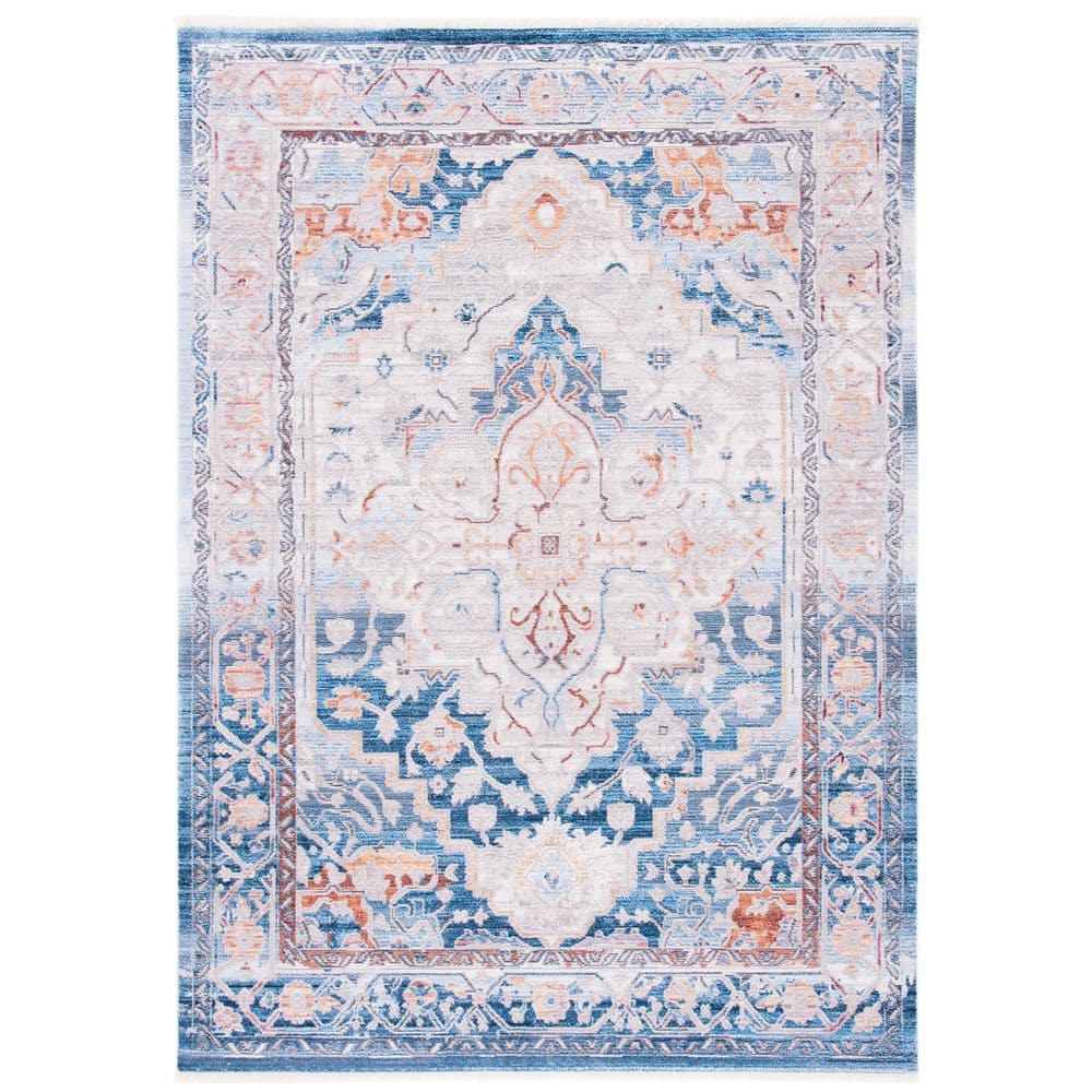 SAFAVIEH Valencia 4 ft. x 6 ft. Blue/Gold Medallion Distressed Border ...