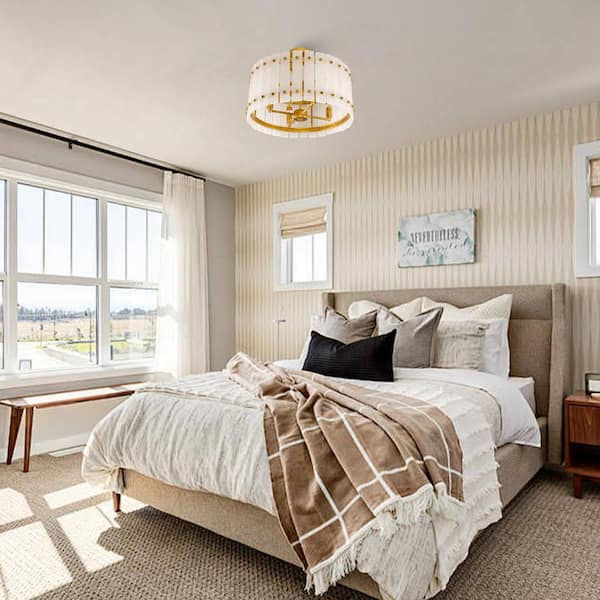 17.7 in. 4-Light Modern Drum Semi-Flush Mount Ceiling Light with Marble Shade