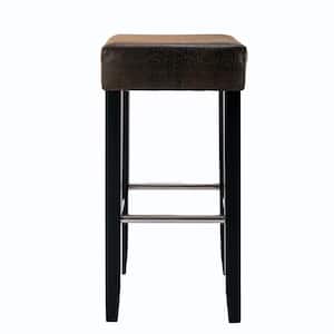 28.35 in. Brown Backless Wood Frame PU Leather Upholstered Height Pub Kitchen Bar Stool with Upholstered Seat (Set of 2)
