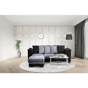 2-Piece Polyester Top Black/Gray Living Room Set (3-Seater Sofa and Ottoman )
