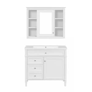 36 in. White Modern Bath Vanity Storage Set with Single Top Sink 2-Soft Closing Doors Mirror Cabinet, Resin Top Material