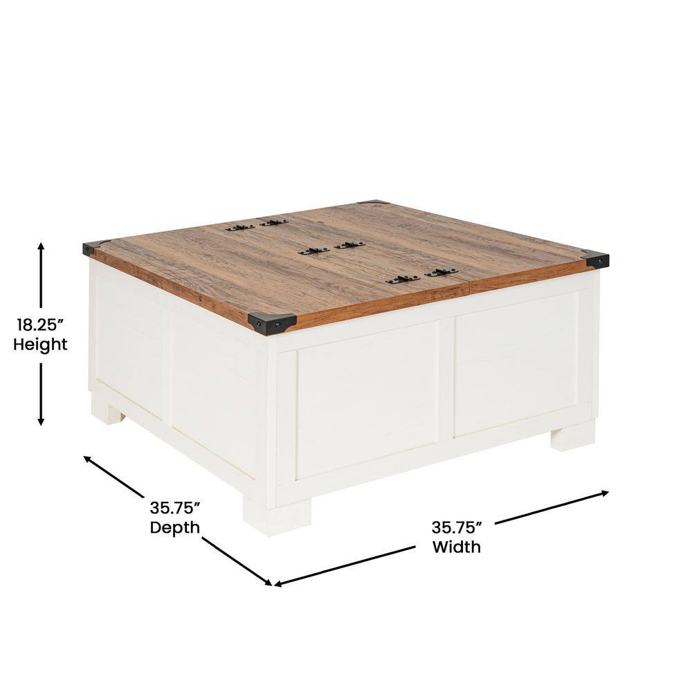 Rustic White and Oak Lift-Top Storage Coffee Table