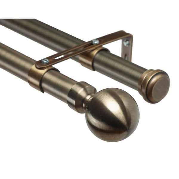 Art Decor 48 in. Non-Adjustable 1-1/8 in. Double Window Curtain Rod Set in Antique with Ball 28 Finial