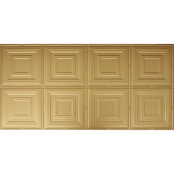 Global Specialty Products Dimensions 2 ft. x 4 ft. Glue Up Tin Ceiling Tile in Metallic Brass