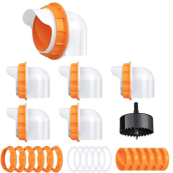 KIWDZFU Automatic No Waste Chicken Feeder Kit 6 Ports Weatherproof Gravity Feeder with Stopper & Drill Bit for Buckets Bins