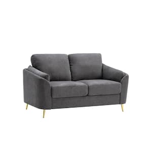 34.5 in. Gray and Gold Solid Polyester 2-Seater Loveseat with Metal Legs