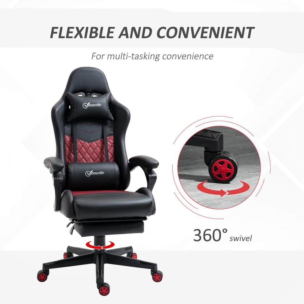 Vinsetto Black and Red PU Leather Reclining Gaming Chair with Footrest