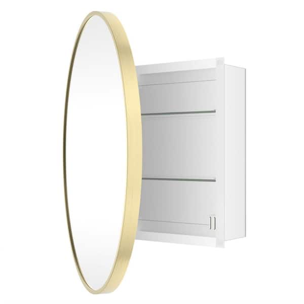 28 in Round Gold Aluminum Frame Mirror Medicine Cabinet for Bathroom