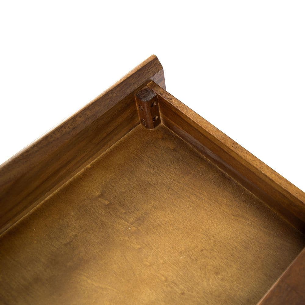 Rustic Dark Oak Acacia Wood Desk with Metal Frame and Dual Drawers