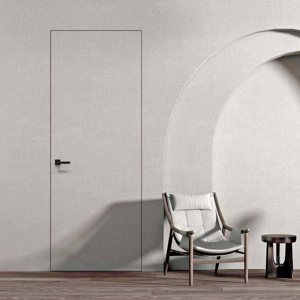 Primed White Solid Core Frameless Interior Door with Satin Nickel Hinges