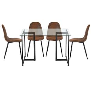Slip Charlton Brown 5-Pcs Dining Set with Glass Top Black Leg Table and Suede Upholstered Chairs