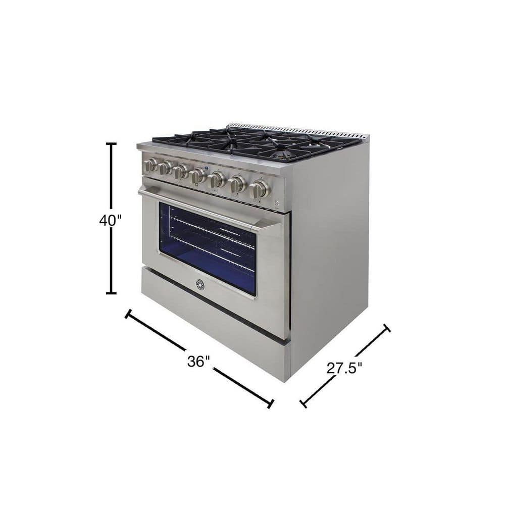 36-Inch Stainless Steel Gas Range with Convection Oven and 6 Burners