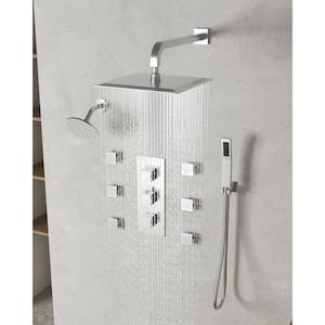 Thermostatic Triple Handles 8-Spray Patterns Handheld Shower Head  with Anti Scald in Brushed Nickel (Valve Included)