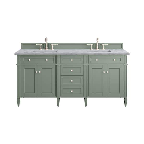 James Martin Vanities Brittany 72.0 in. W x 23.5 in. D x 33.8 in. H Bathroom Vanity in Smokey Celadon with Carrara Marble Marble Top