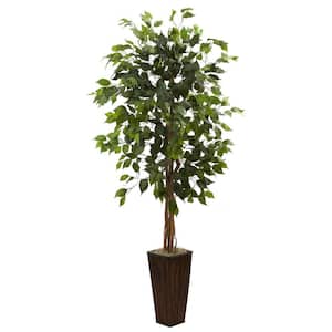 5.5 ft. Artificial Ficus Tree with Bamboo Planter