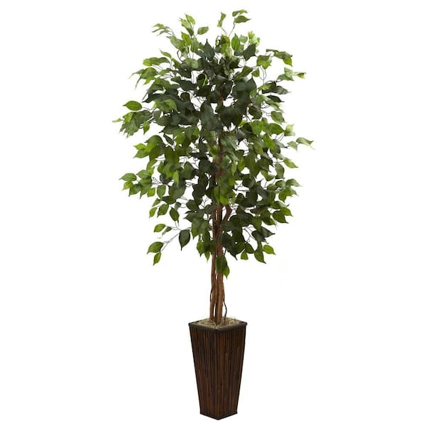 Nearly Natural 5.5 ft. Artificial Ficus Tree with Bamboo Planter
