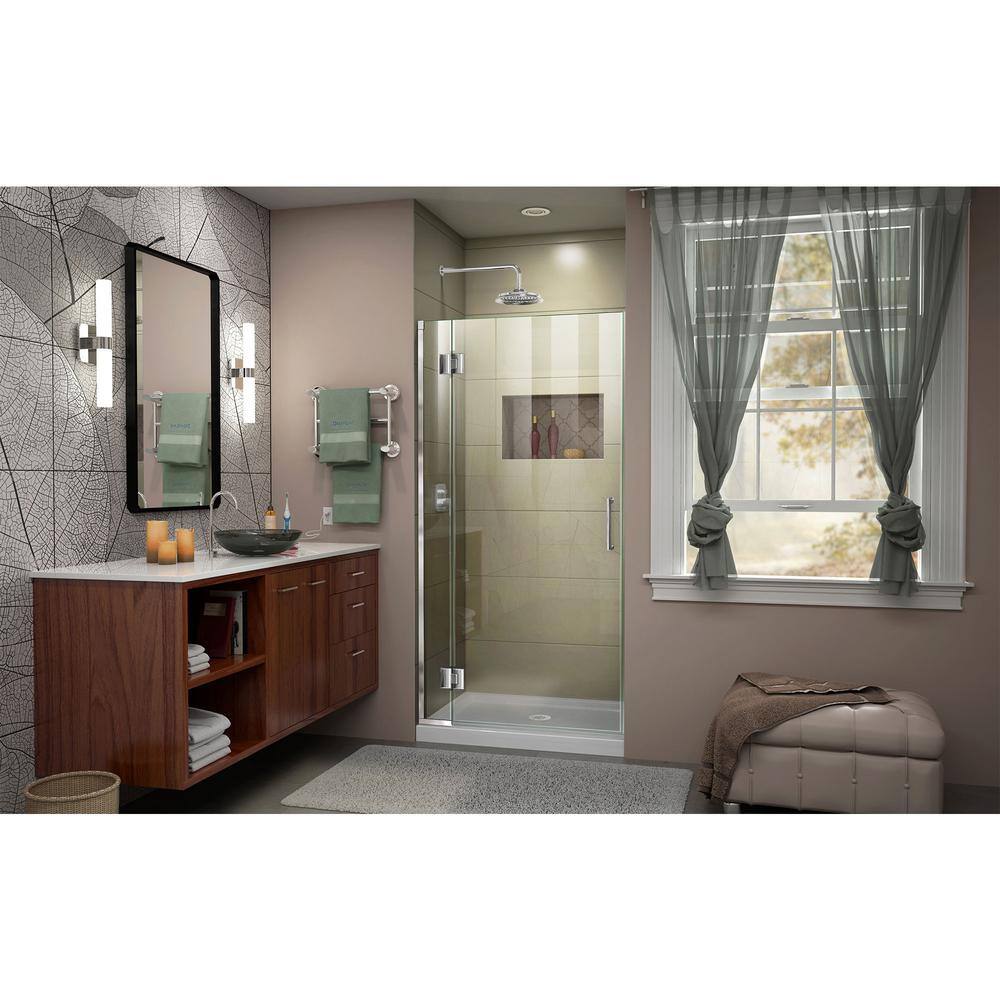 Unidoor-X 36" Frameless Clear Glass Shower Door with Distressed Bronze Hardware