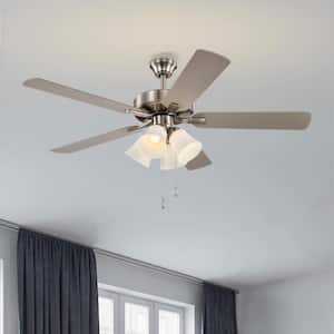 52 in. Indoor Brushed Nickel 5-Blade Modern Reversible Ceiling Fan with Light Kit and Pull Chain