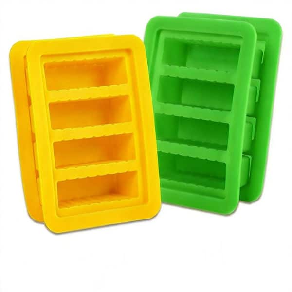 2-Pack Non-Stick Silicone Butter Molds with Lid and Paddles, 4-Cavity 7 x 5 x 2.1 in Mold Trays Kit Set