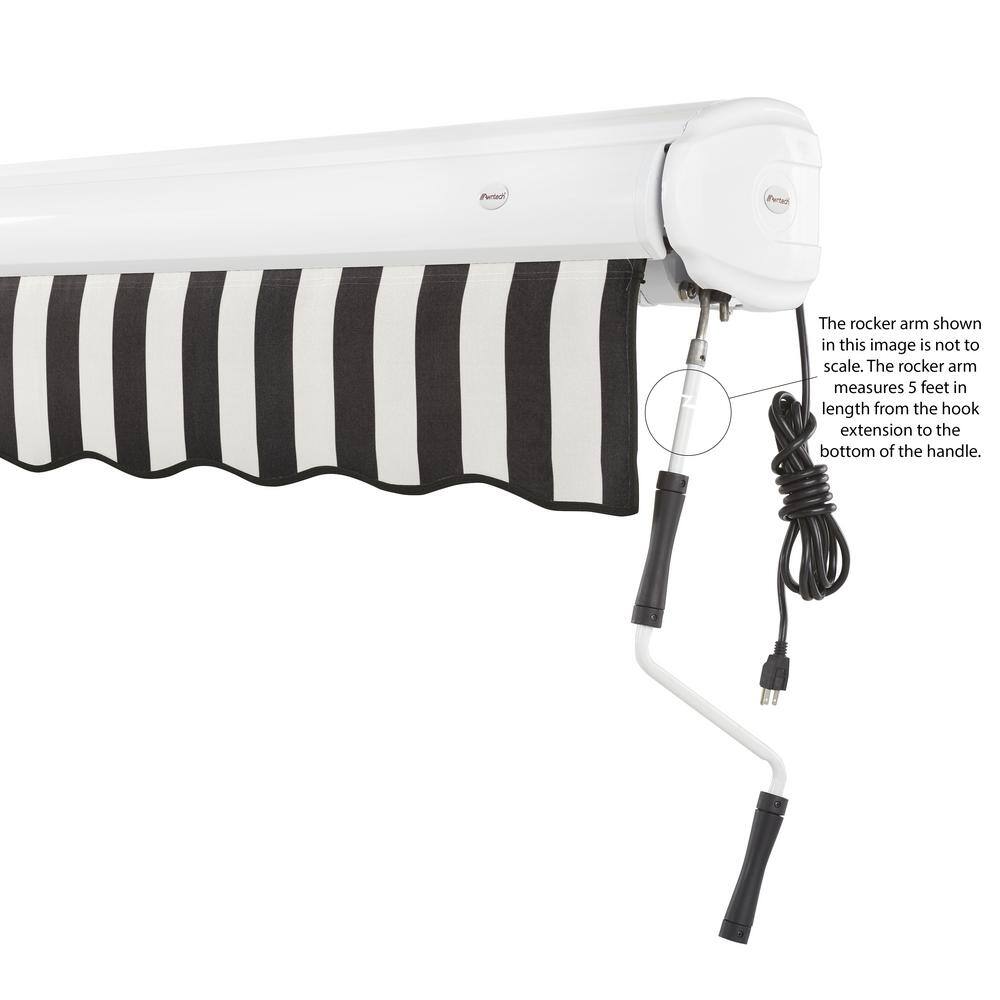 96-inch Black and White Stripe Motorized Patio Awning with Powder Coated Frame