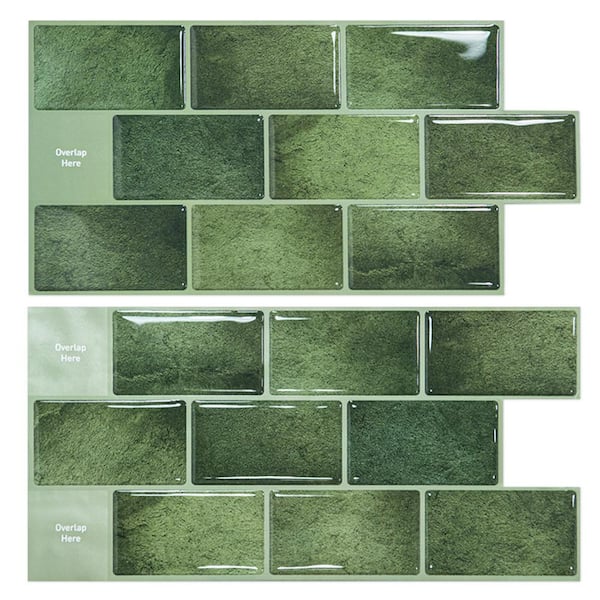 Art3d Green 12 in. x 6 in. Vinyl Peel and Stick Backsplash for Bathroom Laundry Room RV Stove, covers 9.5 Sq. Ft. 10-Pack