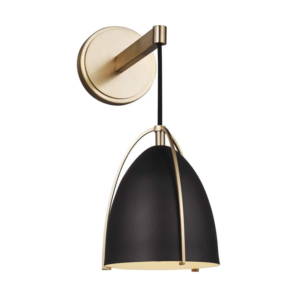 Sean Lavin Satin Brass 1-Light Dimmable Sconce with Midnight Black Steel Shade