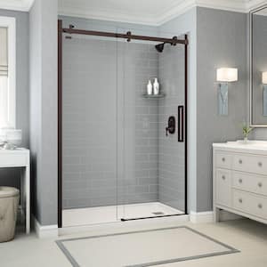 Utile Metro 32 in. x 60 in. x 83.5 in. Right Drain Alcove Shower Kit in Ash Grey with Dark Bronze Shower Door