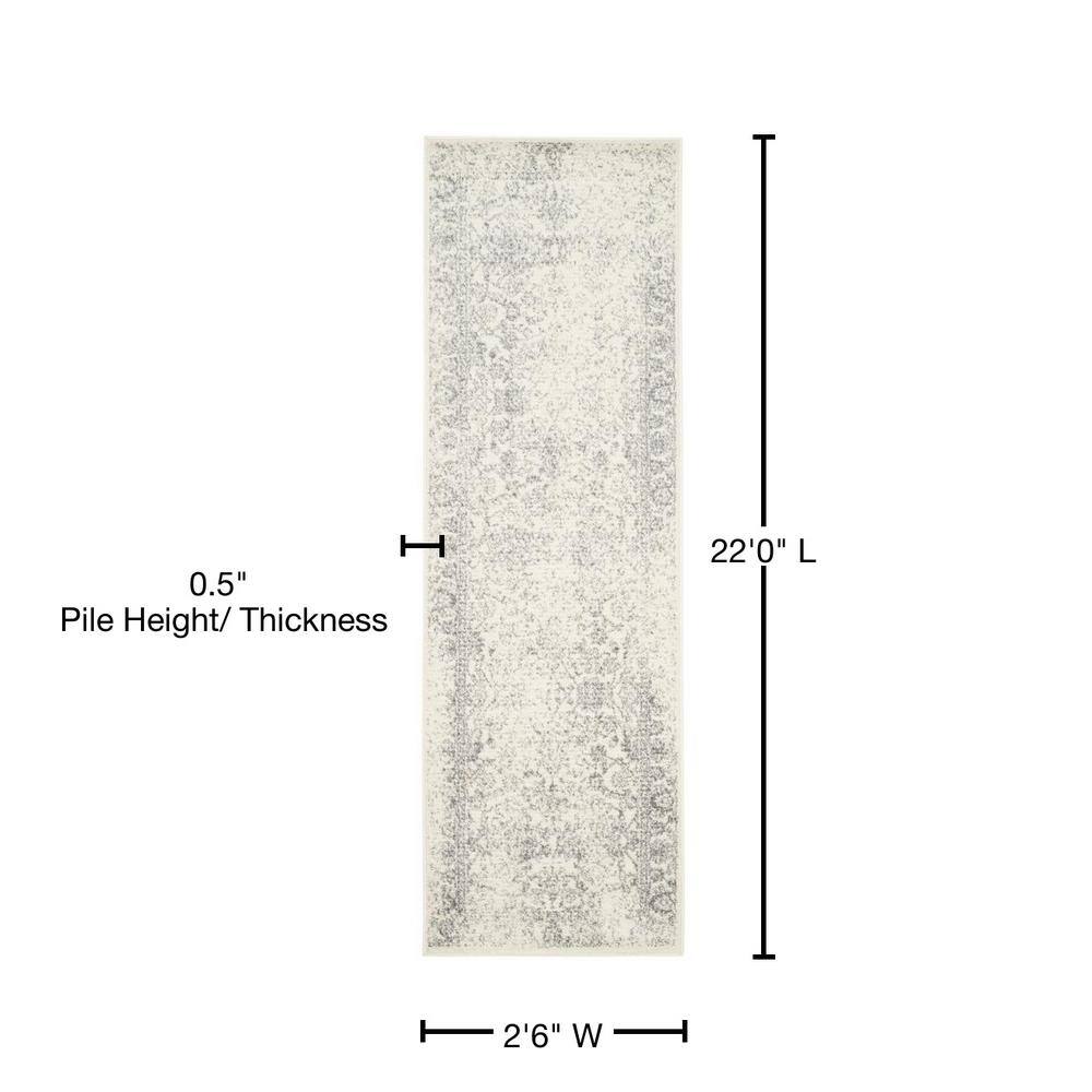 Ivory & Silver Oriental Distressed 30" Synthetic Area Rug