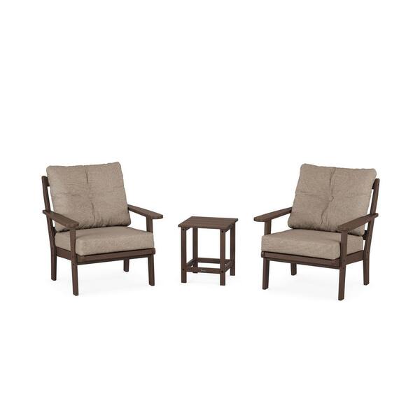 Cape Cod Vintage Lantern 3-Piece Plastic Patio Conversation Set in Spiced Burlap Cushions