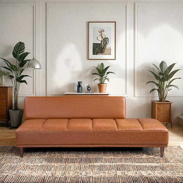 Ashcroft Furniture Co Rena 78.7 in. Cognac Vegan Leather Upholstered Twin Size Daybed Sofa Bed