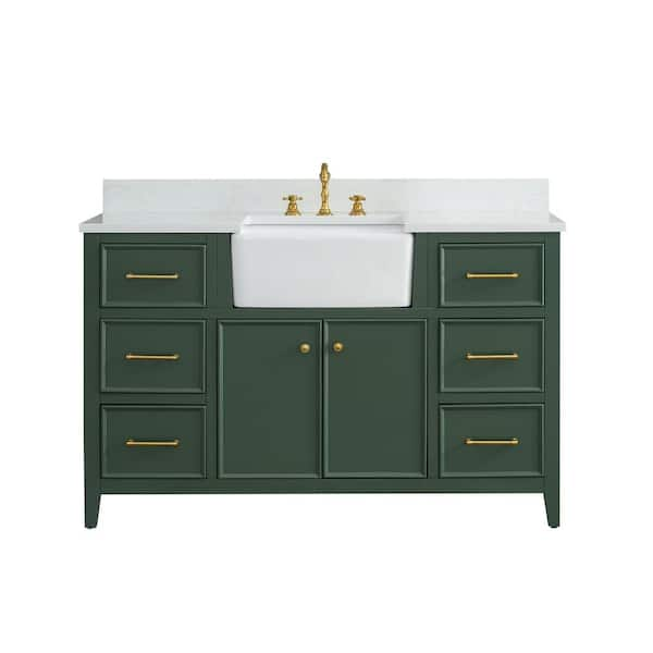 Casey 54 in. W x 22 in. D Bath Vanity in Evergreen with Engineered Stone Vanity Top in Ariston White with White Sink