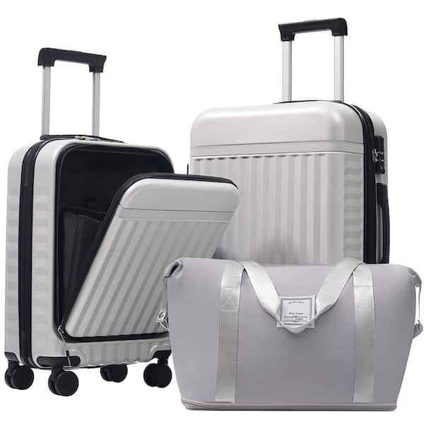 2-Piece Ash Gray Hardside Double 360° Spinner Wheels Luggage Set with USB Port, Handle Bag and TSA Lock (20" + 24")