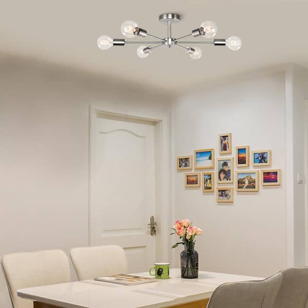 Rennnsan Claire 23.62 in. 6-Light Chrome Mid-Century Pendant