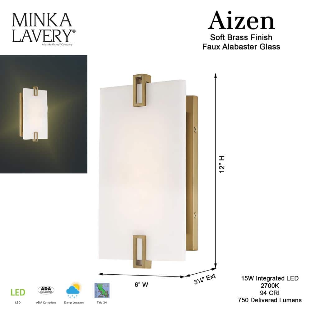 Soft Brass Dimmable LED Wall Sconce with Faux Alabaster Shade