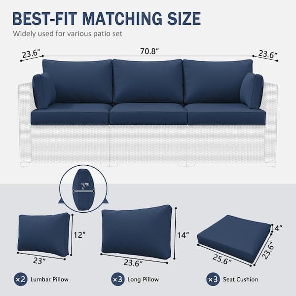 25.6 in. x 23.6 in. x 4 in. (8-Piece) Deep Seating Outdoor Lounge Chair Sofa Cushion with Lumber Pillow Cushion Navy