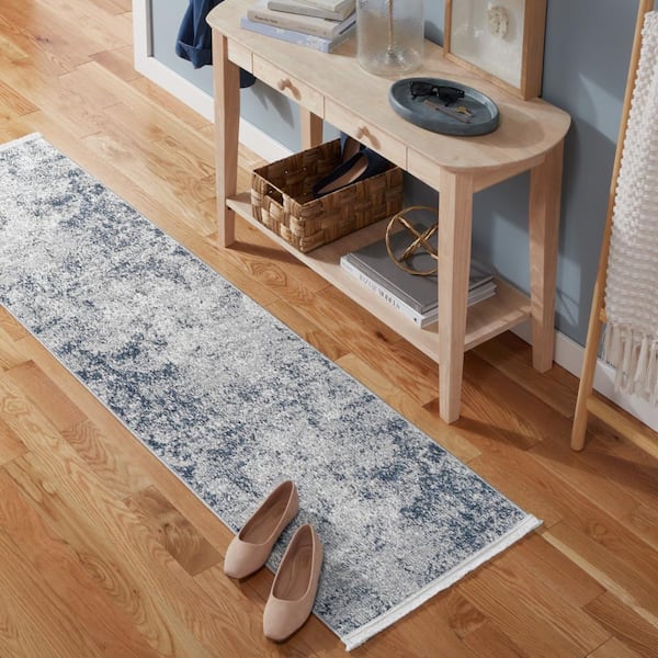 Everyday Rein Abstract Cloud Blue Grey 2 ft. x 7 ft. Machine Washable Rug