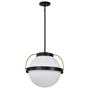 Lakeshore 60-Watt 1-Light Matte Black Shaded Pendant Light with White Opal Glass Shade and No Bulbs Included