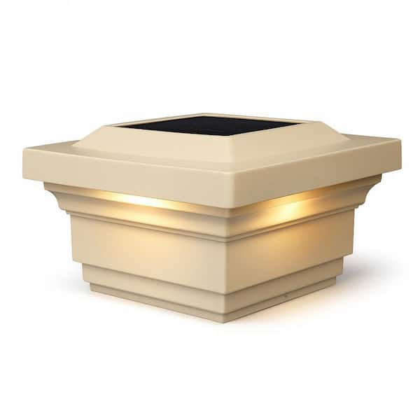 Regal 4 in. x 4 in. Outdoor Tan Vinyl LED Solar Post Cap (2-Pack)