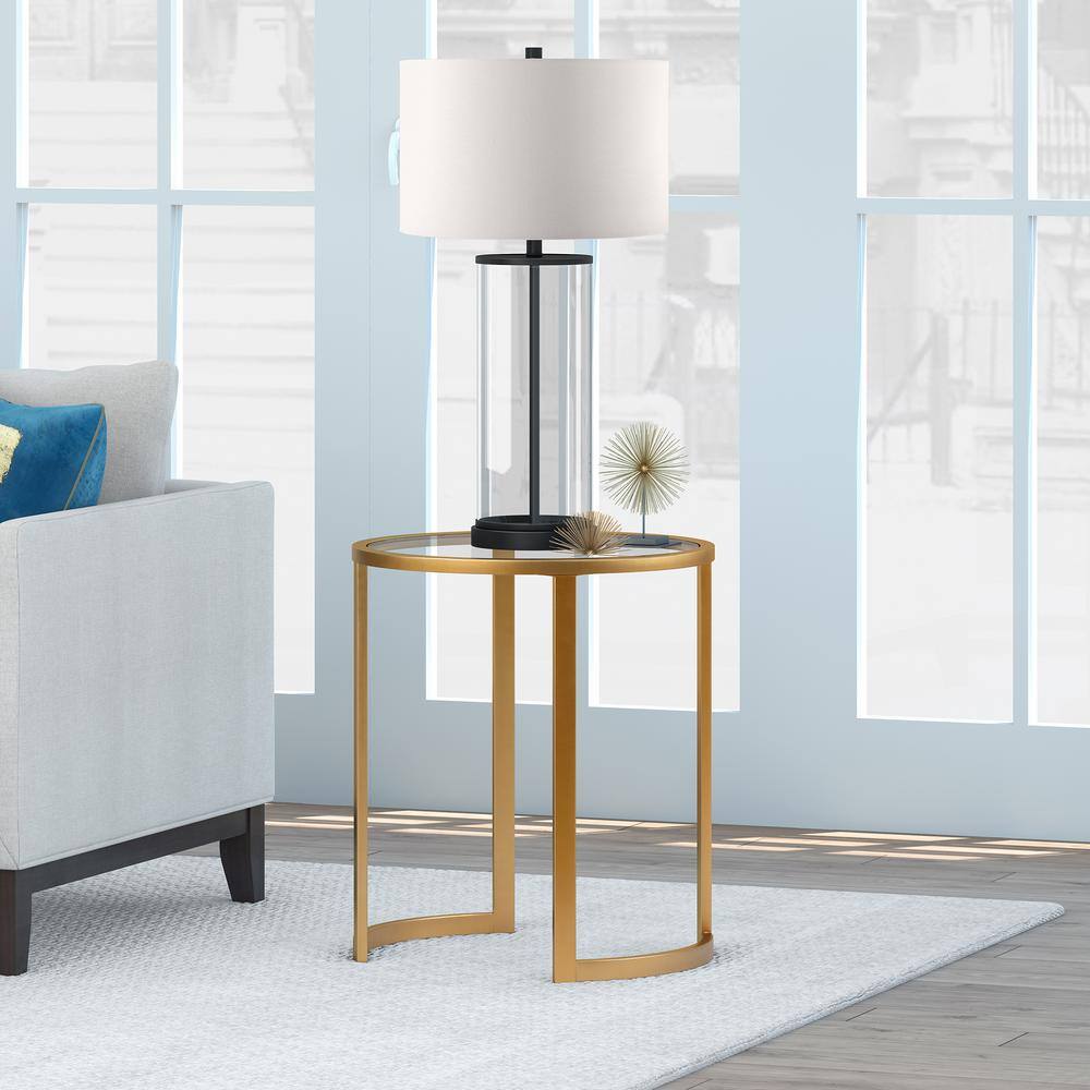 Mitera 20" Brass Round Side Table with Glass Top