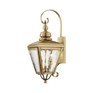 Hadley 21.5 in. 2 Light Antique Brass Outdoor Hardwired Wall Lantern Sconce with No Bulbs Included