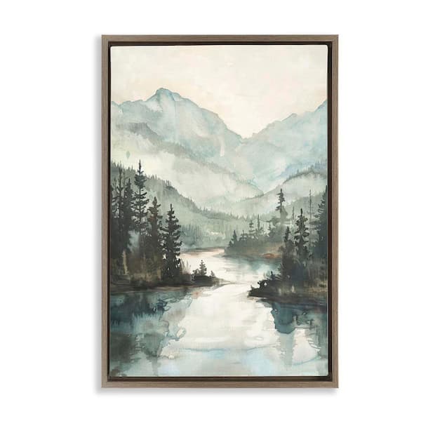 Stupell Industries Mountain River View by LSR Design Studio Brown Floater Frame Nature Graphic Art Print 31 in. x 21 in.