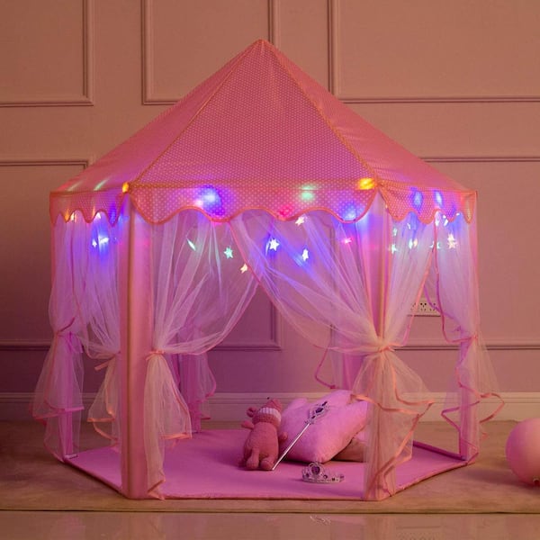 Kids Fairy Princess Castle Play House Hexagon Toy Tent Pop Up Tent LED Light