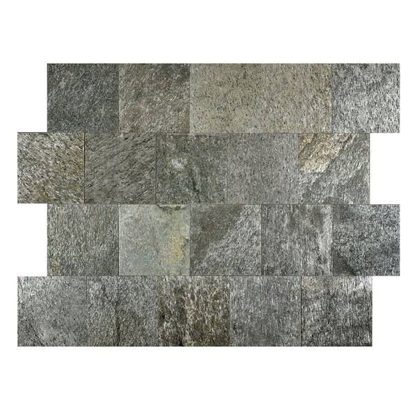 FastStone+ Silver Shine 6 in. x 6 in. Slate Peel and Stick Wall Tile (5 sq. ft. / pack)