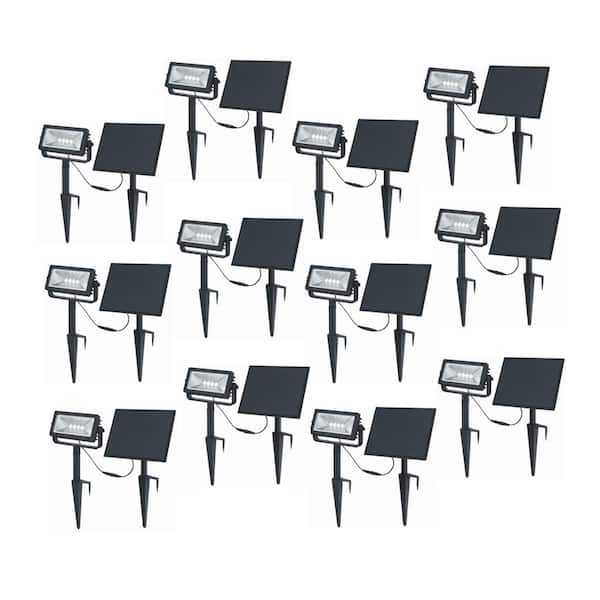 150-300 Lumens Black LED High-Low Rectangular Outdoor Solar Wall Wash Spotlight with Adjustable Lamp Head (12-Pack)