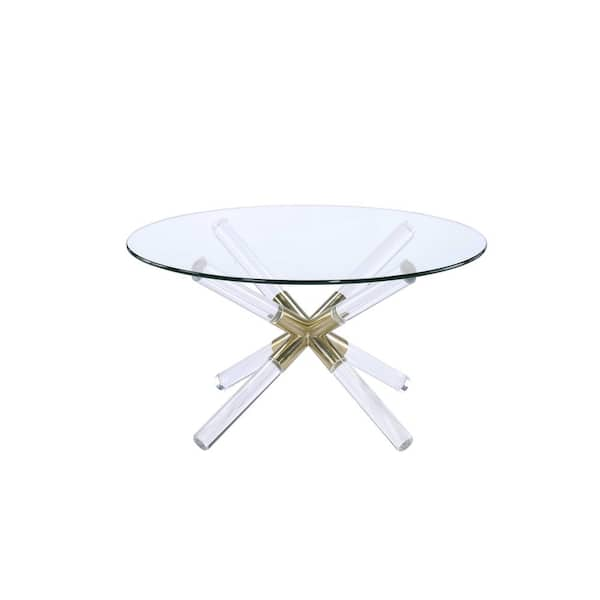 Acme Furniture Kalani 34 In Clear Gold Medium Round Glass Coffee Table 81025 The Home Depot