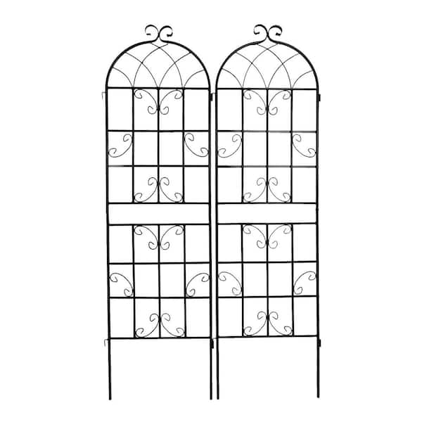 Jushua 71 in. Metal Garden Trellis, Outdoor Flower Support, Rustproof Trellis for Climbing Plants, Black (2-Pack)