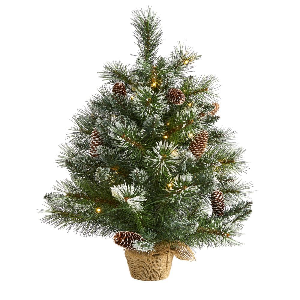 Nearly Natural 2 ft. Battery Operated Pre-Lit Frosted Pine Artificial ...