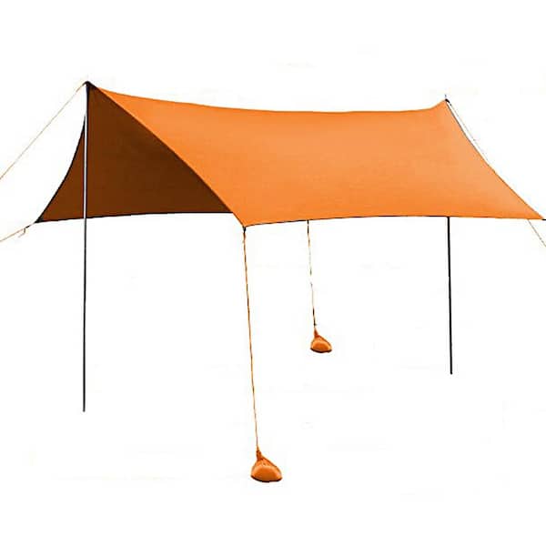 Unbranded 10 ft. x 10 ft. Beach Tent Sun Shelter with 6 Sandbags Orange