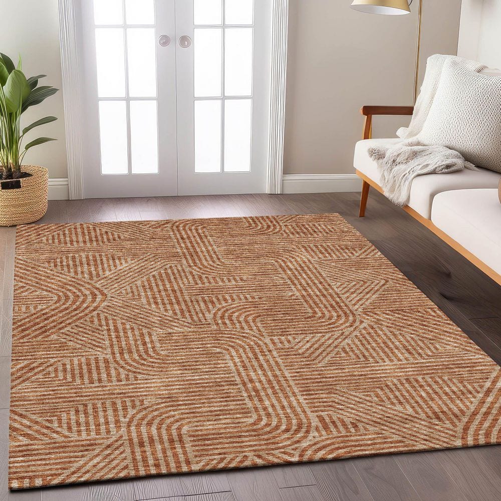 Terracotta Synthetic Flat Woven Rectangular Indoor/Outdoor Rug