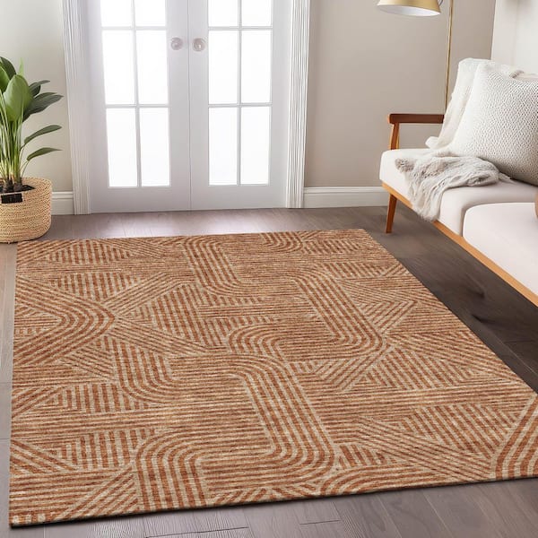 Chantille Machine Washable Indoor/Outdoor Abstract ACN917 Terracotta 9 ft. x 12 ft. Area Rug